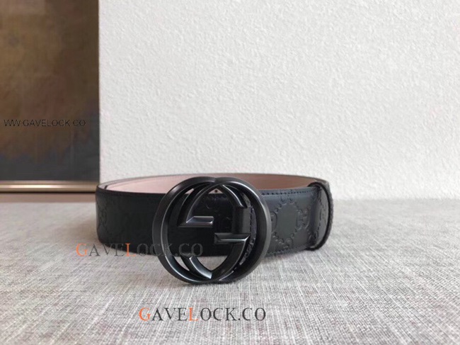 Gucci Black Leather Belt Classic Polish GG Buckle Slim